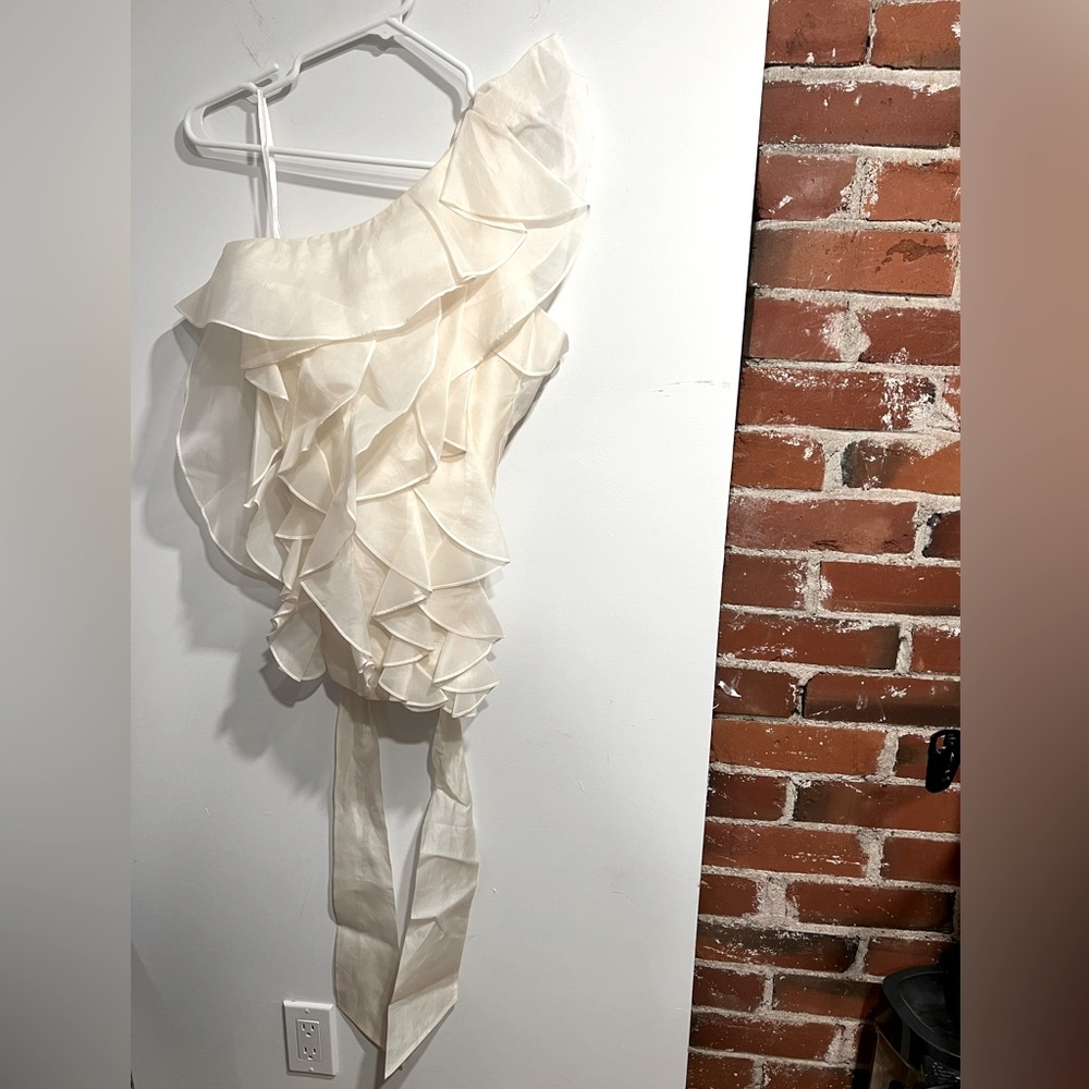 Beautiful Sheer Ruffle Top 2 Etcetera Blouse White to Off-White